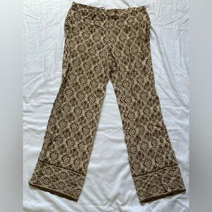 Max Studio Brown and Cream Patterned Pants elastic waistband with pocket Size S